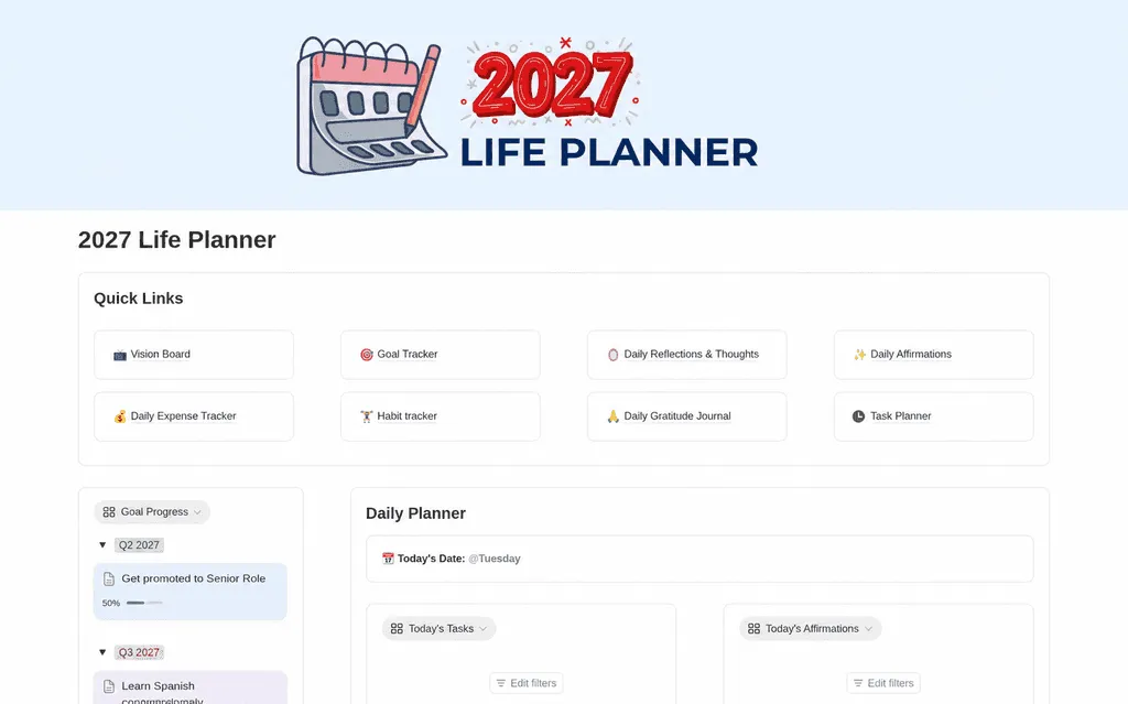 2027 Life Planner Notion template preview