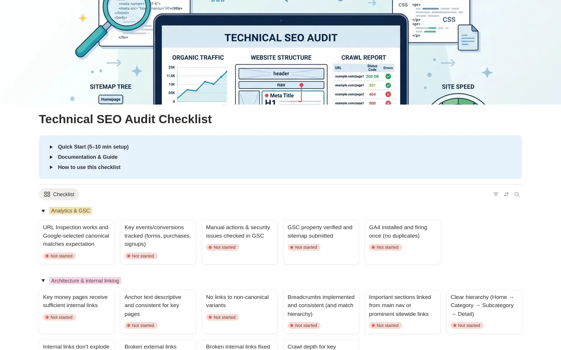 Technical SEO Audit Checklist Notion template preview