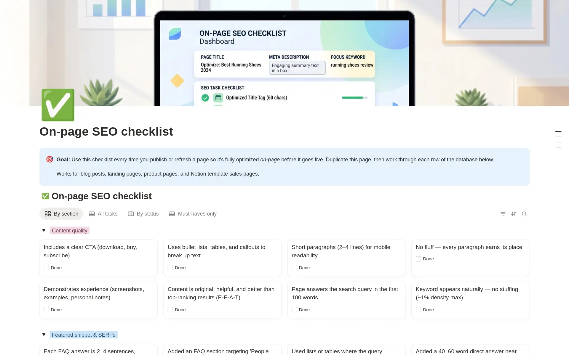 On-Page SEO Checklist Notion template preview