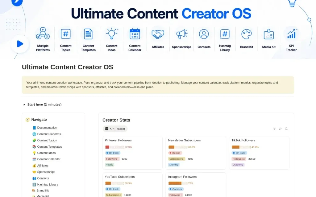Ultimate Content Creator OS Notion template preview